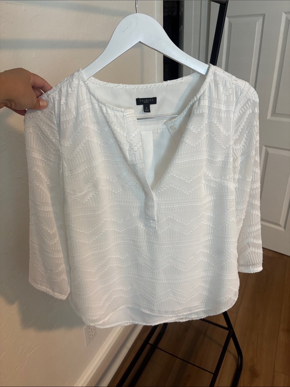 Talbots White Blouse Split-Neck Top